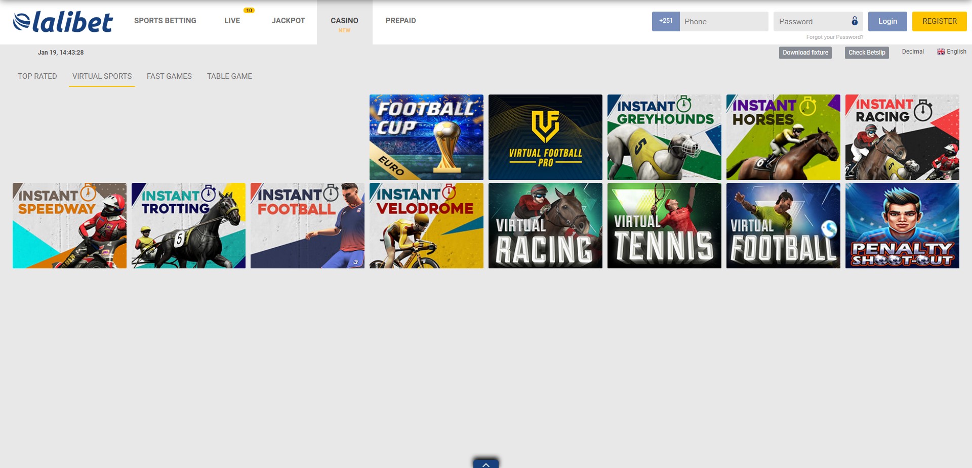 Lalibet Virtual Sports Main page banner 