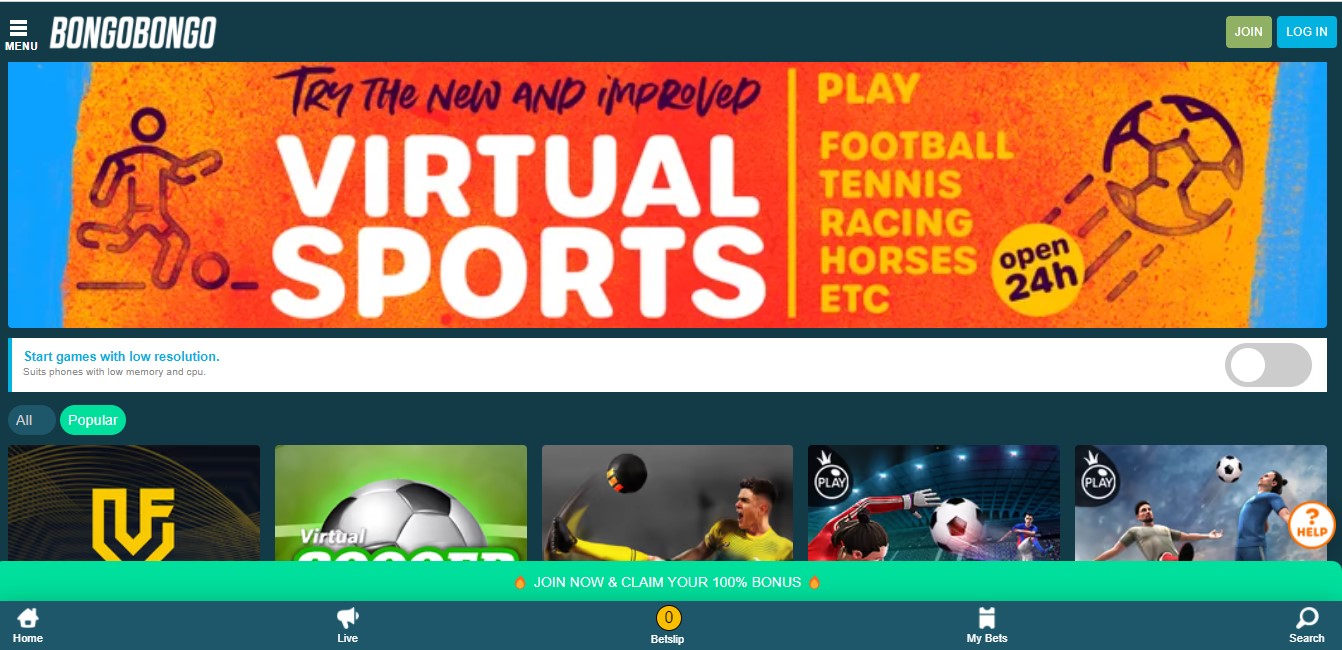 Virtual Sports at BongoBongo Site