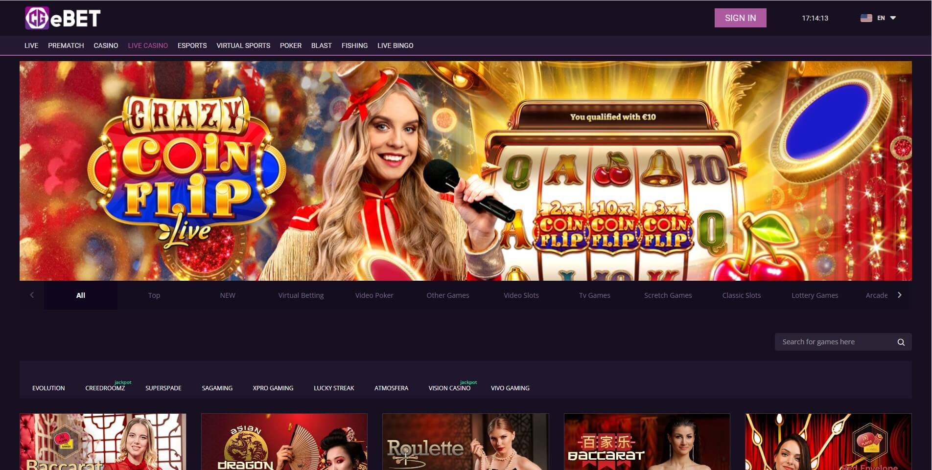 Live casino at CGeBet