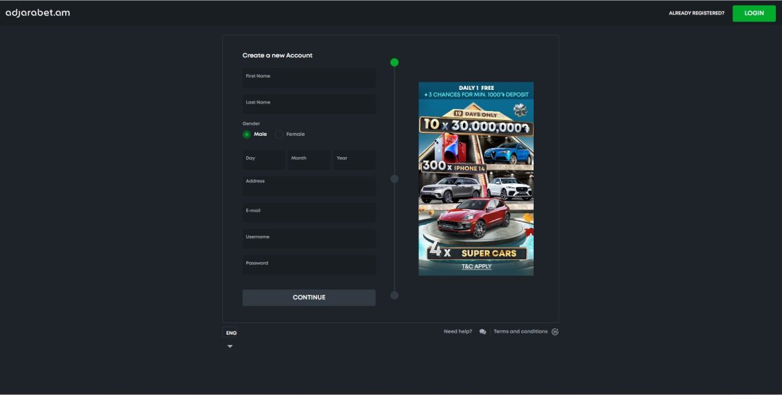 Signup with adjarabet