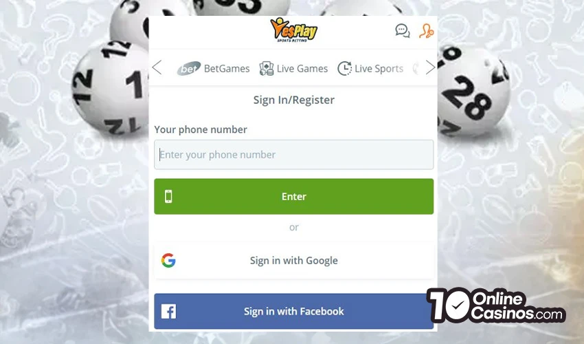 Yesplay login picture of the form 