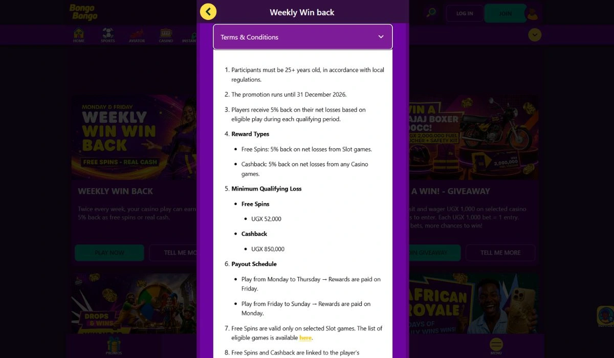 BongoBongo bonus terms