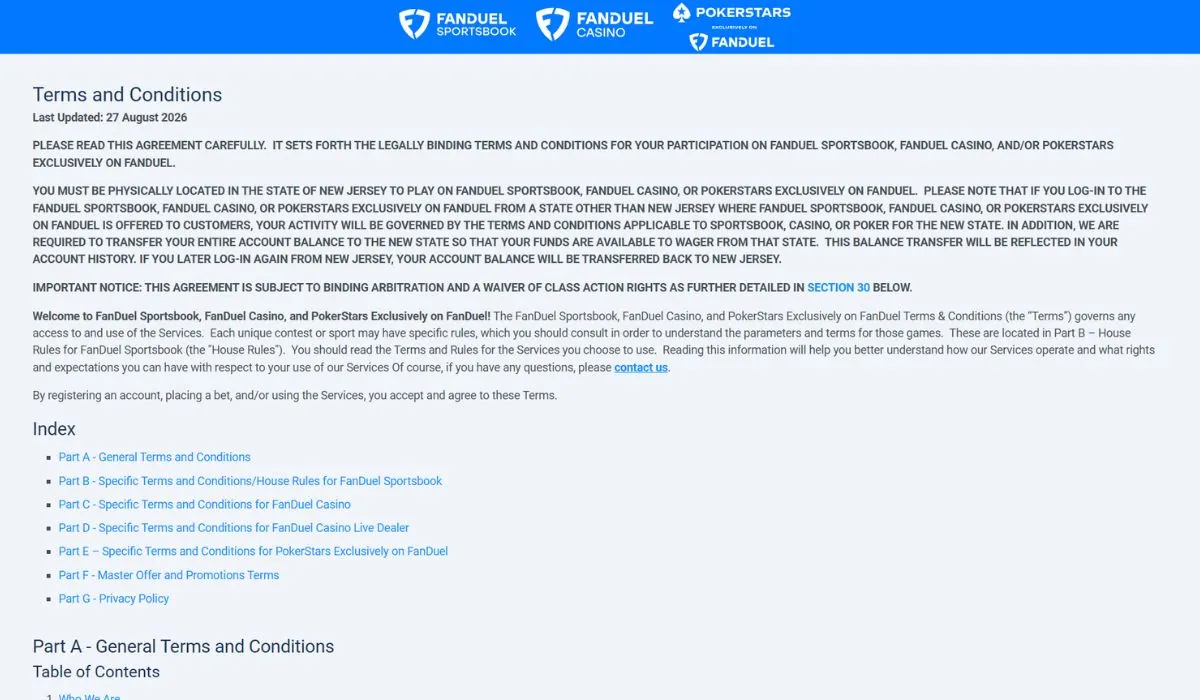 Fanduel terms and conditions