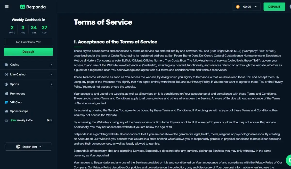 terms about Betpanda License